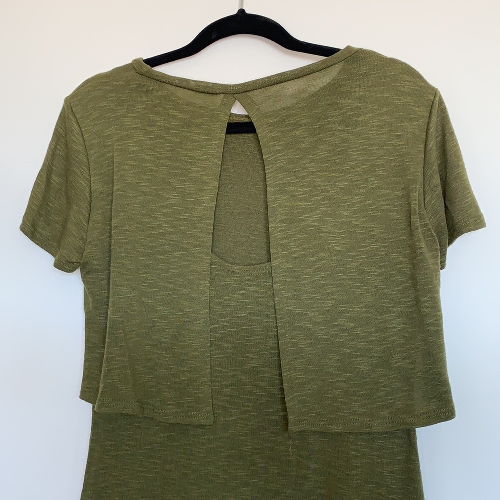 Olive green fly away back mini dress size medium - Picture 3 of 4